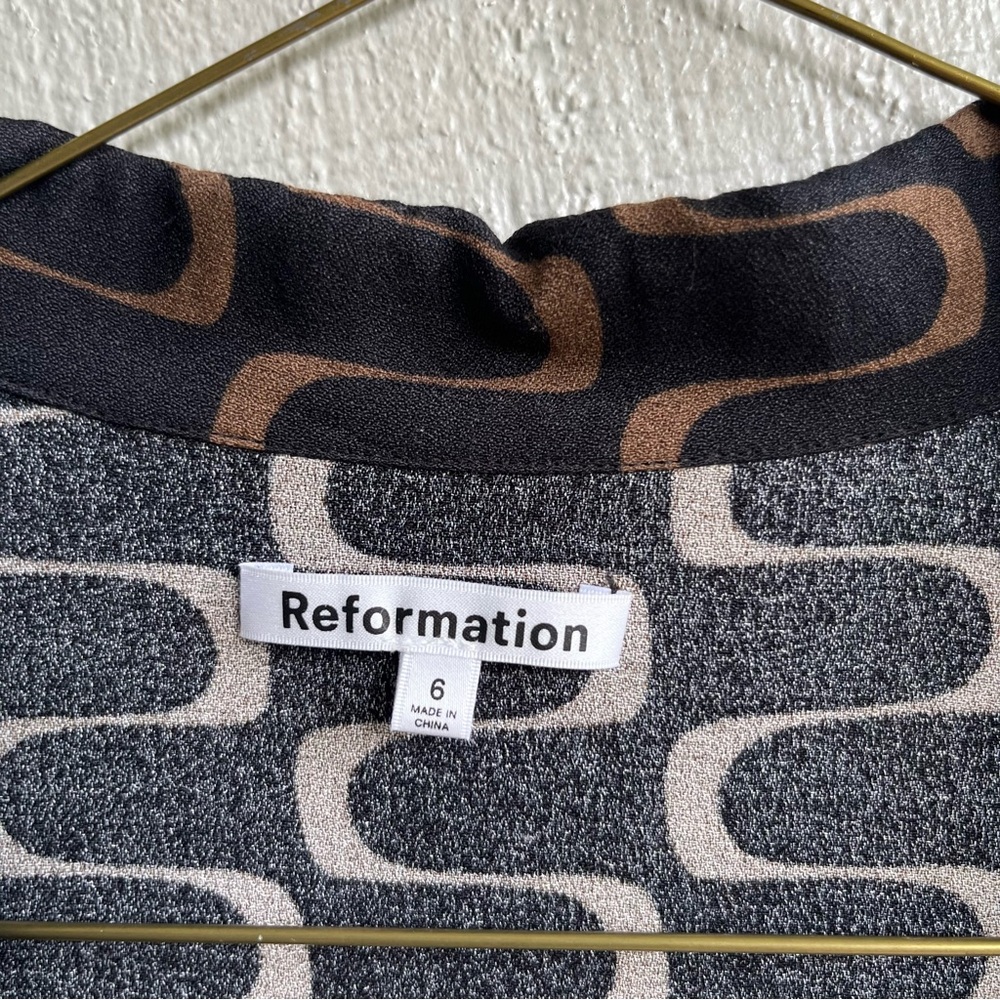 Reformation Noah Linguini Retro Print Cropped Button Down Short Sleeve Size 6 - Picture 4 of 8